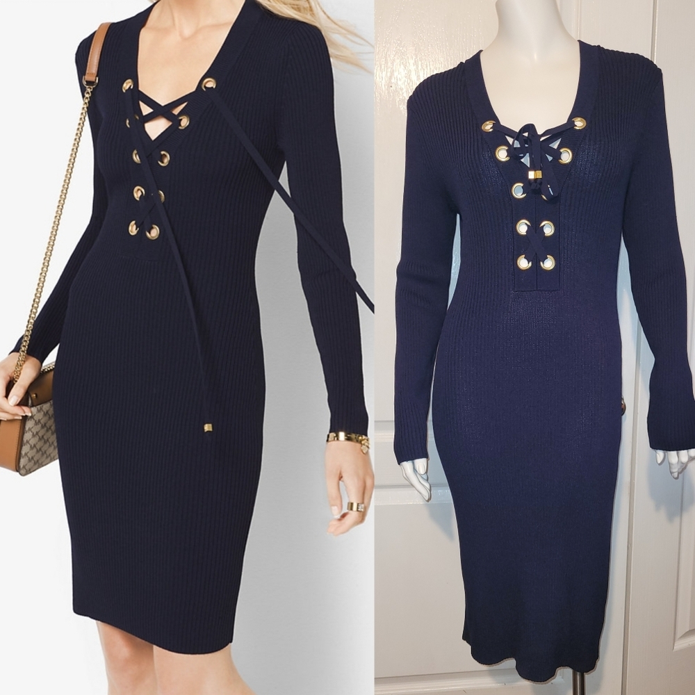Michael Kors Ribbed Lace Up Dress